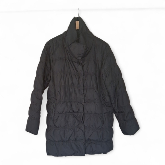 Eileen Fisher Petite Elegant High Collar Black Puffer Coat Size MP - Picture 1 of 4